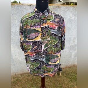 PreOwned Reyn Spooner Hollywood Drive In Cars Hawaiian Print Men's XL